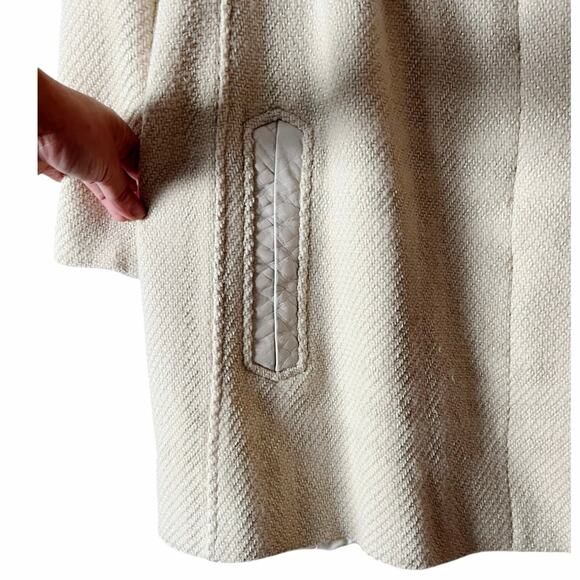 MACKAGE Peacoat Jacket Wool Leather Trim Pockets Off White Black Large GUC - Picture 8 of 11